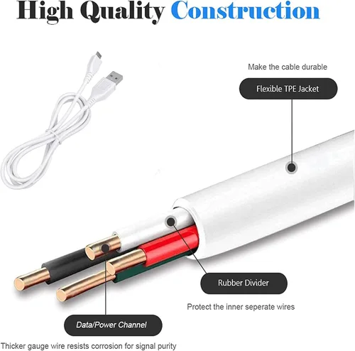 Vista 2 de Cable de alimentación micro USB blanco de 3.3 pies para altavoz de ducha Pokanic C6