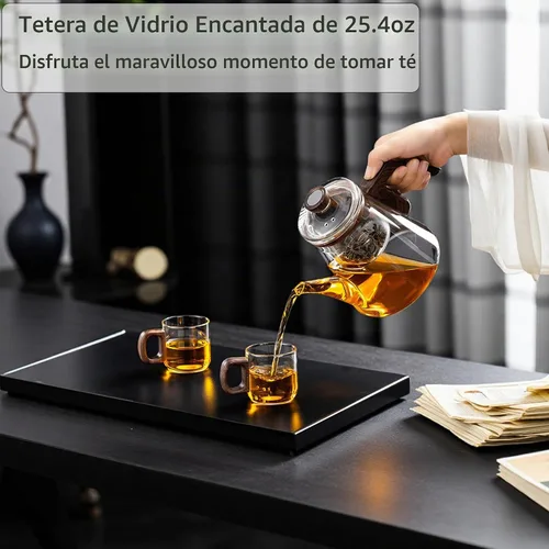 Vista 3 de YJX - Tetera magnética de vidrio de 25.4 onzas, infusor de té encantado