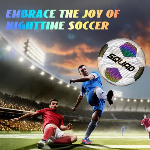 Vista 5 de SQUAD Balón de fútbol holográfico reflectante tamaño 5 – Pelota reflectante brillante para juegos nocturnos y entrenamiento – Cuero sintético