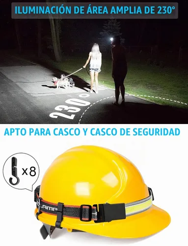Vista 3 de Linterna de cabeza LED Spriak recargable, faro de 1000 lúmenes con haz amplio de 230°, linterna de cabeza recargable por USB con luz trasera roja