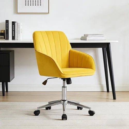 Vista 21 de Silla de escritorio de oficina en casa, cómoda silla de computadora de terciopelo con asiento de respaldo, 300 libras de altura ajustable ergonómica