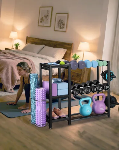 Vista 7 de FHXZH Soporte para mancuernas, soporte de pesas ajustable para gimnasio en casa, soporte de peso resistente para mancuernas y pesas rusas