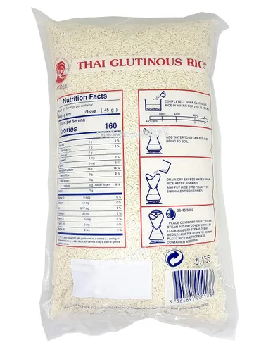 Vista 2 de Thai Sanpatong Glutinous Sticky Rice Extra Super Quality Cock Brand 5 lbs.