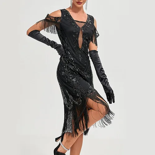 Vista 5 de Divhosrg CocktailDresses 2023 Party Sexy Dress Fashion Solid Color Sequin Fringe Dress Sparkly Dresses for Women