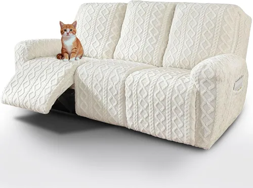 Vista 11 de vctops 6 Piezas Fundas de Sofá Reclinable Loveseat de Felpa con Jacquard Geométrico Suaves Peludas Esponjosas Protector de Muebles Antideslizante