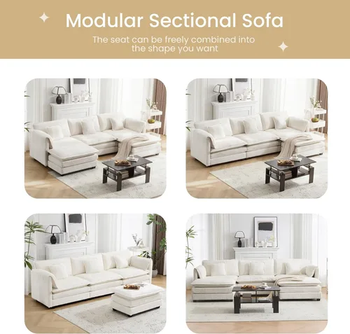 Vista 6 de Sofá modular de nube modular de 112 pulgadas con otomana móvil, sofás en forma de L para sala de estar, cómodo sofá de 3 plazas con funda extraíble