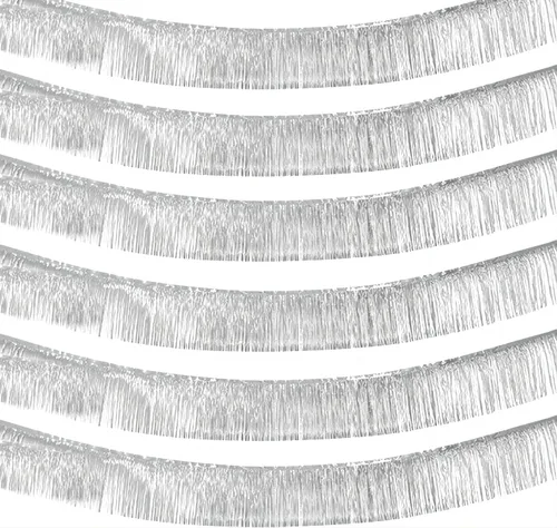 Vista 22 de Paquete de 6 Guirnaldas de Flecos de Papel Aluminio de 10 Pies, Serpentinas Metálicas de Oropel, Pancarta Colgante de Pared, Telón de Fondo