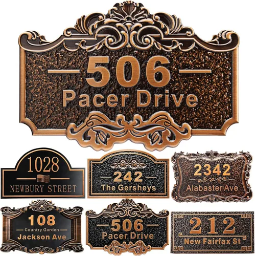 Vista 28 de Placa personalizada de dirección de casa de 12 pulgadas, números fundidos para exteriores, placa de señal de dirección personalizada con nombre