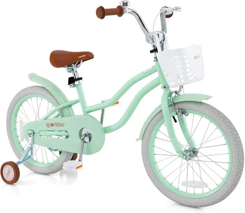 Vista 32 de BABY JOY Bicicleta infantil, 12 14 16 18 20 pulgadas, para niños y niñas, con asiento ajustable, cesta removible, freno de mano y freno
