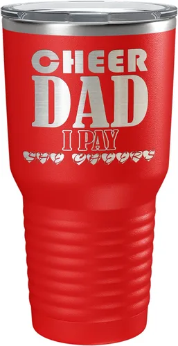 Vista 27 de Cheer Dad I Pay She Cheers - Vaso de acero inoxidable con tapa aislada, color negro