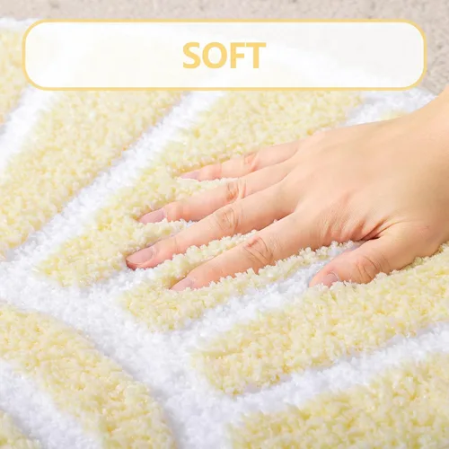 Vista 3 de TRUEDAYS Alfombra de baño beige, medio círculo, bonita alfombra de baño bohemia, suave y esponjosa, absorbente de agua, lavable a máquina
