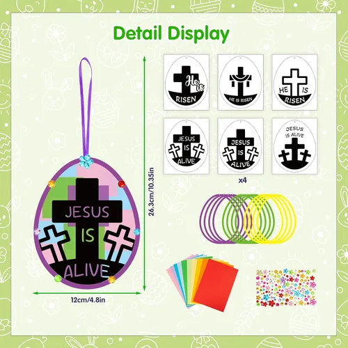 Vista 7 de Fennoral Paquete de 24 huevos religiosos de Pascua para niños, hazte dueño de huevos de Pascua, atrapasoles, kit de manualidades DIY Jesus is Risen