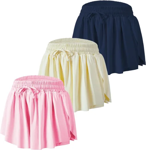 Vista 3 de Pantalones cortos fluidos con diseño de mariposa para niñas, pantalones cortos deportivos para niñas, pantalones cortos de mariposa para niños