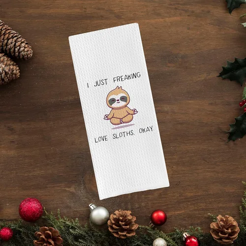 Vista 3 de DOTAIN Funny Sayings I Just Freaking Love Sloths Okay - Toalla de cocina lavable con diseño de perezosos para yoga, diseño de animales, para cocina