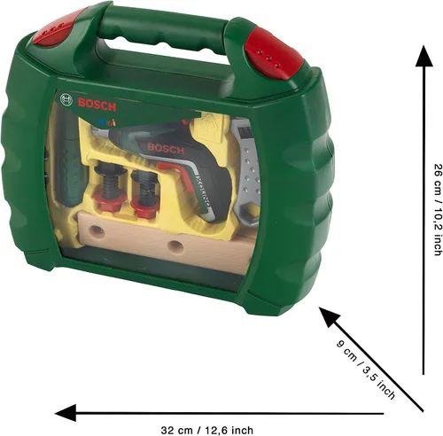 Vista 5 de Klein Theo 8394 Bosch Ixolino Case I con martillo, llave inglesa y mucho más I Destornillador inalámbrico Ixolino a batería I Juguete para niños