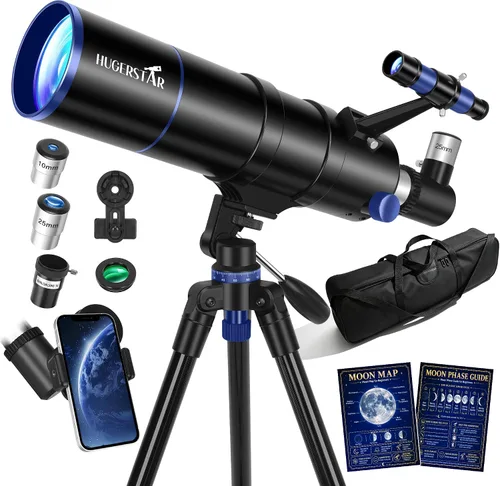 Vista 9 de Telescope for Adults & Kids, 90mm Aperture 600mm Refractor Telescope for Astronomy Beginners, Portable Travel Telescopes with Tripod, Phone Adapter