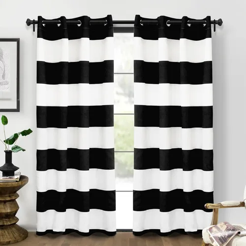 Vista 25 de DriftAway Cortinas negras con rayas para oscurecimiento de habitación, cortinas con ojales clásicas de rayas horizontales para dormitorio, sala