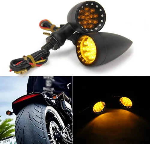 Vista 7 de Dreamizer Señales de giro de motocicleta en forma de bala con luces LED, lámpara indicadora de aleación de aluminio para Cafe Racer Bobber Shadow