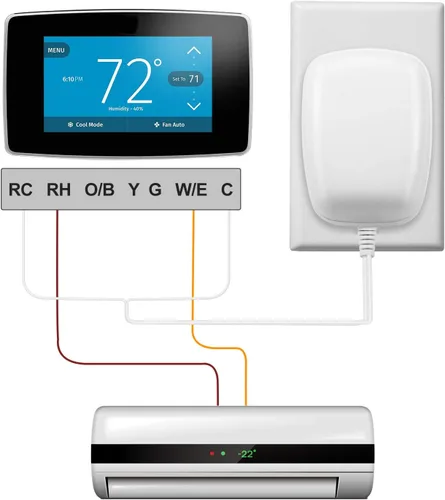 Vista 6 de Adaptador/Transformador de corriente de 24 voltios, adaptador de cable C, termostato, compatible con todas las versiones de timbre y termostato