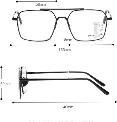 Vista 4 de Gafas de lectura para exteriores 2.0, lentes de sol fotocromáticas progresivas multifocal, lector de computadora, lentes de marco de metal negro