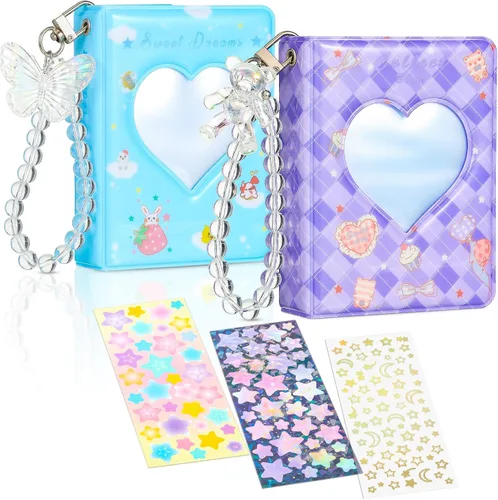 Vista 8 de 2 piezas de álbum portafotos de 3 pulgadas, mini álbum para tarjetas Kpop con corazón en forma de amor, portafotos hueco con colgante, mini libro