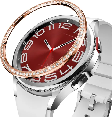 Vista 9 de Funda de bisel compatible con Samsung Galaxy Watch 6 Classic de 1.693 in, acero inoxidable, anillo de bisel brillante, cubierta adhesiva