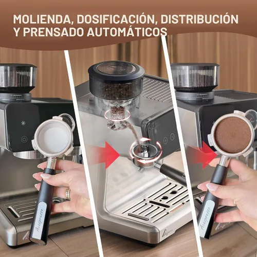Vista 13 de Máquina de espresso con distribución automática y tazón con molinillo, cafetera barista con cold brew, espumador de leche para latte, máquina