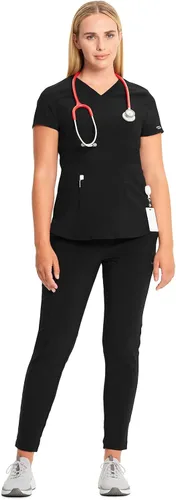 Vista 3 de Infinity Cherokee CK623A - Camiseta de enfermería con cuello en V para mujer, elástica en 4 direcciones, rendimiento superior y comodidad Negro