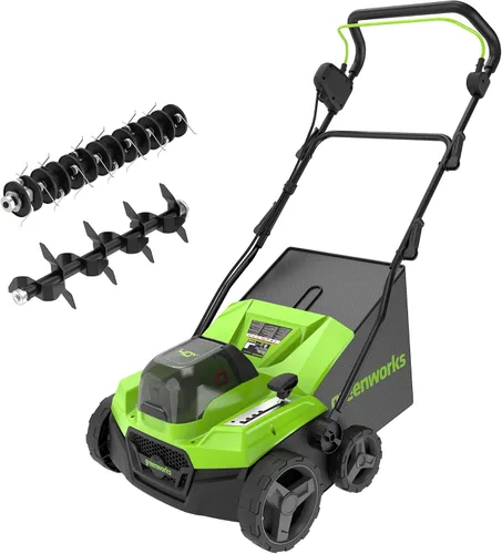 Vista 15 de Greenworks - Rastrillo eléctrico 2 en 1 con cable de 13 amperios y 14 pulgadas, con ajuste de profundidad de 3 posiciones e inicio con botón