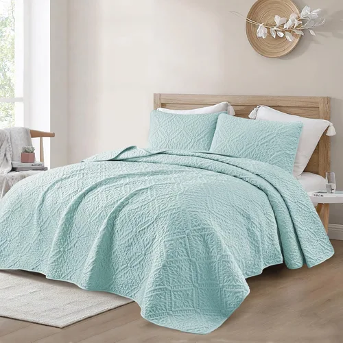 Vista 2 de Exclusivo Mezcla Juego de Edredón Individual, Cubrecamas Ligeras y Suaves con 1 Funda de Almohada, Edredones Modernos de Color Azul Aguamarina