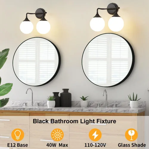 Vista 4 de Accesorios de Iluminación para Baño Negros, Iluminación Moderna de Tocador Sobre Espejo, Aplique de Pared Negro Mate Moderno de Mediados de Siglo