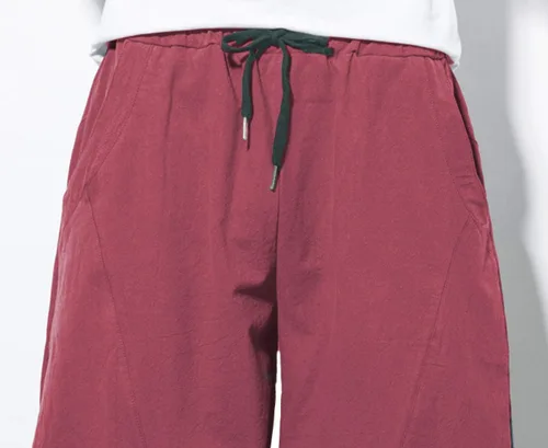 Vista 4 de PACEIADTA Pantalones casuales de lino para hombre, pantalones de playa de verano con cintura elástica suelta