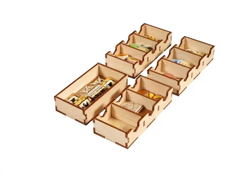 Vista 7 de The Broken Token Organizador de juegos compatible con Catan Base Game – Caja organizadora de juegos de madera con múltiples bandejas