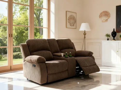 Vista 19 de Sofá reclinable manual moderno, sofá reclinable de cuero de 3 plazas, sofá reclinable de sala de estar, sofá con portavasos y mesa abatible