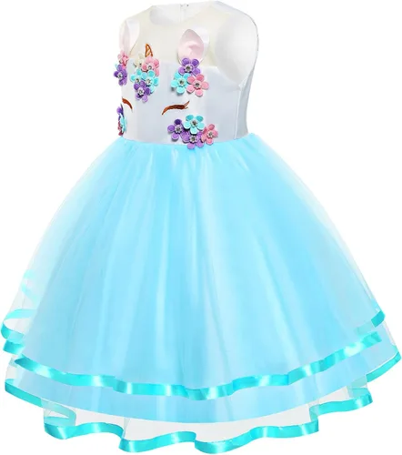 Vista 2 de Vestido largo de unicornio para niñas disfraz de concurso fiesta de princesa cumpleaños vestido largo