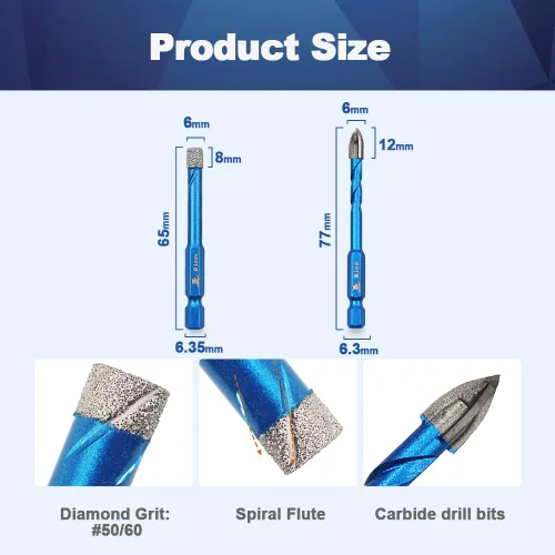 Vista 2 de Broca de diamante - BRSCHNITT Juego de brocas de 1/4 pulgada para albañilería para azulejos de porcelana, cerámica, piedra, granito, mármol, broca