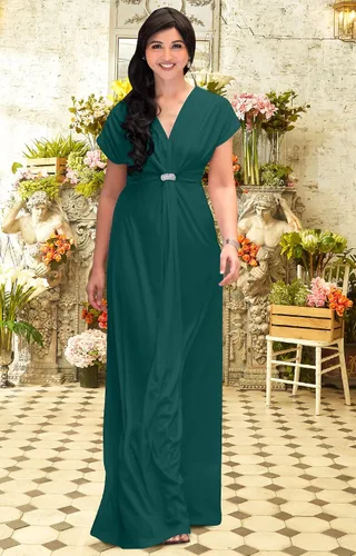 Vista 4 de KOH KOH Vestido largo con cuello en V y manga corta semiformal para mujer