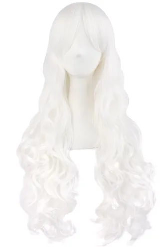 Vista 5 de Peluca MapofBeauty Lolita para disfraz, cabello largo, rizado, con coleta, Blanco
