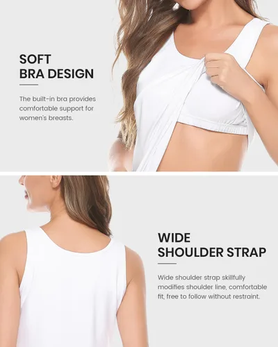 Vista 3 de AMVELOP Camisetas sin mangas para mujer, brasier integrado de algodón, brasier de estante, camisetas sin mangas en capas, paquete de 2 a 3