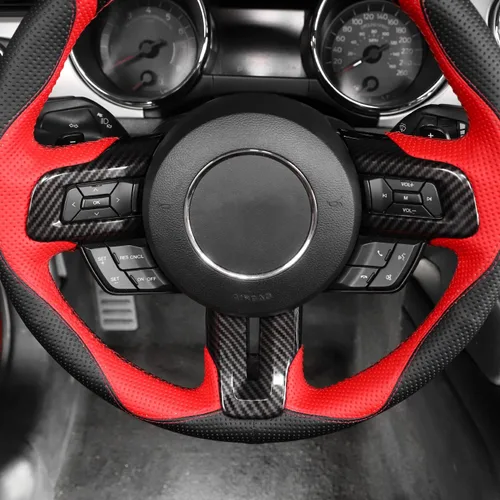 Vista 6 de Jimen Compatible con Ford Mustang 2015-2023, accesorios de moldura para volante (fibra de carbono)