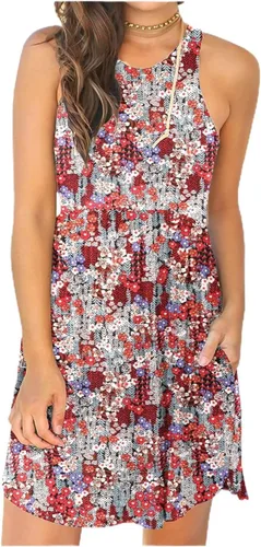Vista 11 de HiMONE Vestidos de Vacaciones para Mujeres 2025 Vestido de Verano Vestidos Casuales de Verano para Mujeres Vestidos Casuales de Playa Petite Azul