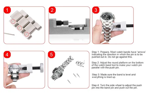 Vista 6 de selizo Kit de removedor de eslabones de reloj, herramienta de correa de reloj con 10 pines adicionales para extracción de pines de enlace