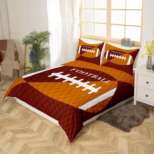 Vista 3 de Feelyou Juego de ropa de cama de fútbol, funda de edredón marrón para niños y niñas, juego de pelota de fútbol, juego de competición deportiva