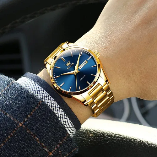 Vista 4 de OLEVS Reloj de cuarzo de cara grande para hombre, correa de acero inoxidable para hombre, relojes de diamantes de moda, analógico, impermeable