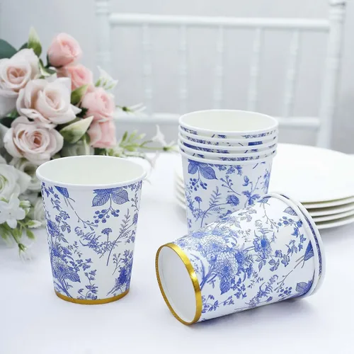 Vista 14 de Efavormart - Paquete de 24 vasos de papel franceses, elegantes vasos desechables de oro blanco para fiesta, 9 onzas tipo10
