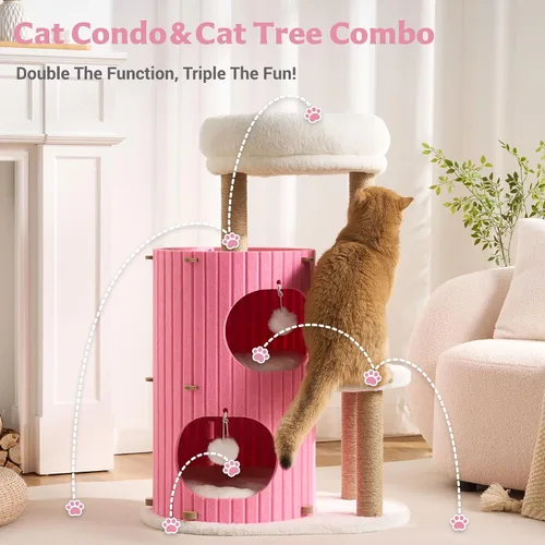 Vista 6 de Árbol Moderno para Gatos de Interior Grande para Adultos, Torre de Árbol para Gatos de 36 Pulgadas de Altura con Postes Rascadores, Cálido Refugio
