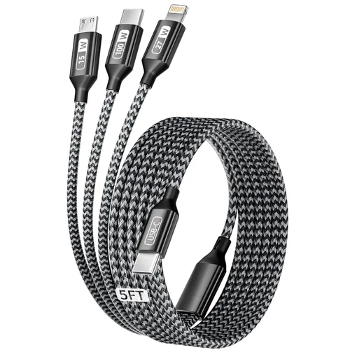 Vista 16 de Cable de carga USB C a 4 en 1 con doble puerto tipo C de 5 pies, cable de carga múltiple para múltiples dispositivos, cables USB con puerto