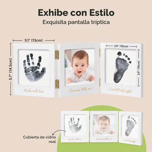 Vista 3 de KeaBabies Kit de huellas de manos y huellas para bebé sin tinta para recién Blanco/Dorado