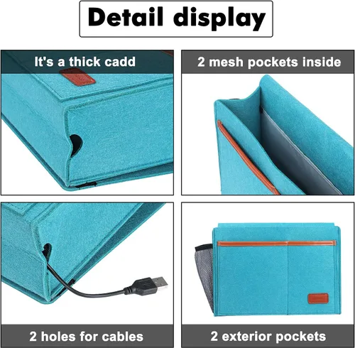 Vista 6 de Organizador de Mesita de Noche, Organizador de Almacenamiento de Cama para Control Remoto, Libros, Revista, Soporte para Laptop, Bolsa