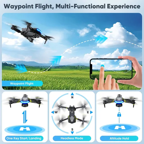 Vista 4 de Dron con cámara, Dual 720HD, Drone para niños con luces frías, control de gestos, disparo vertical, vuelo de punto de referencia, control